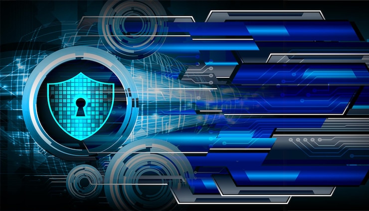 Vector closed padlock on digital background cyber security