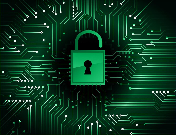 Vector closed padlock on digital background cyber security