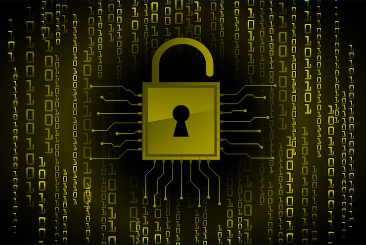 Vector closed padlock on digital background cyber security