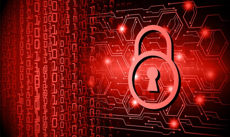 Vector closed padlock on digital background, cyber security