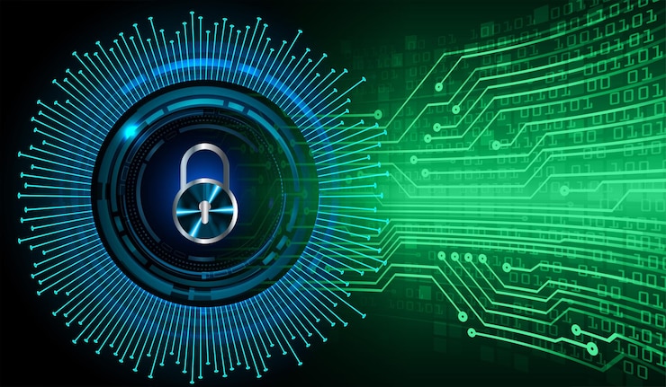 Vector closed padlock on digital background, cyber security