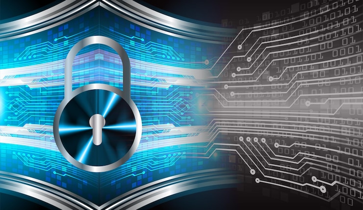Vector closed padlock on digital background, cyber security