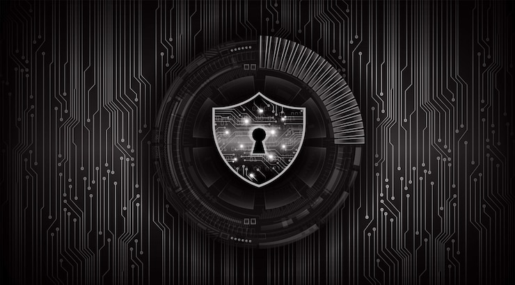 Vector closed padlock on digital background cyber security