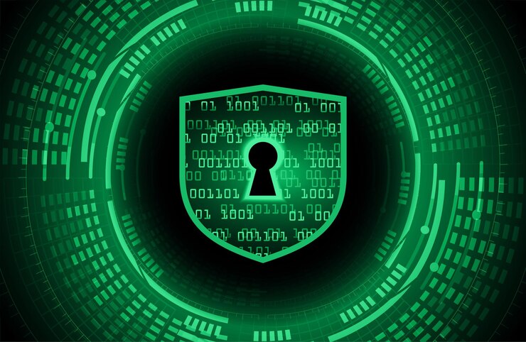 Vector closed padlock on digital background cyber security
