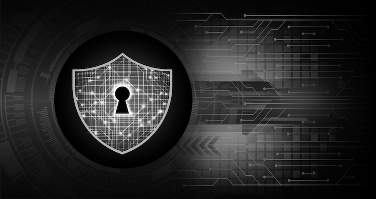 Vector closed padlock on digital background, cyber security