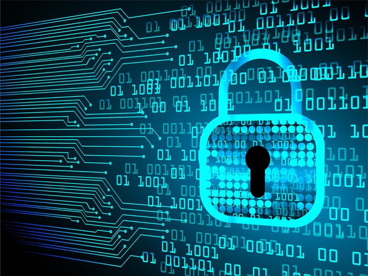 Vector closed padlock on digital background, cyber security