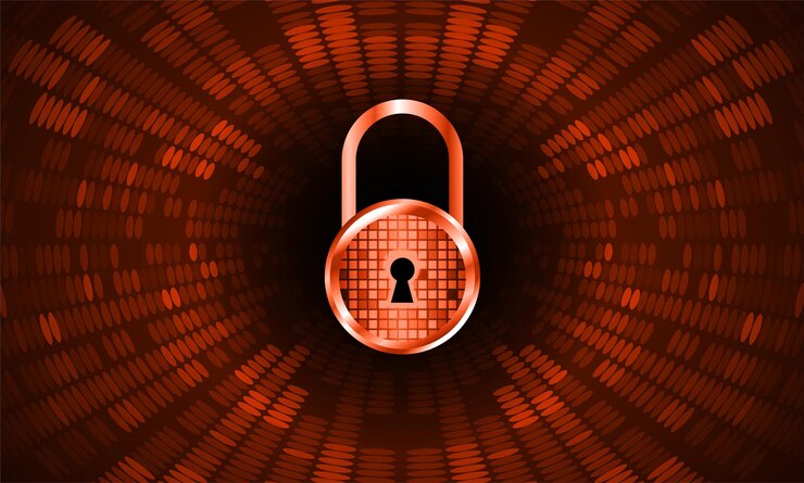 Vector closed padlock on digital background cyber security