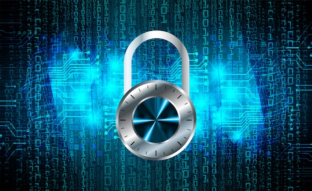 Closed padlock on digital background, cyber security