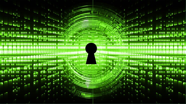 Vector closed padlock on digital background, cyber security