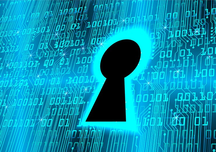 Vector closed padlock on digital background, cyber security