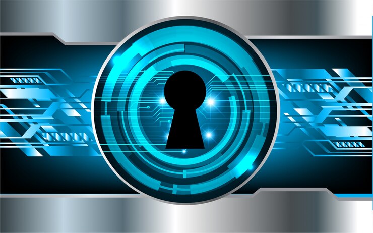 Vector closed padlock on digital background, cyber security
