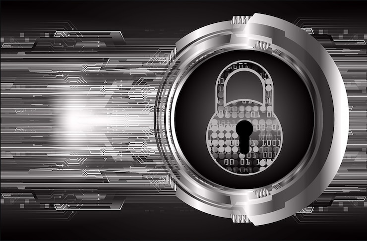 Vector closed padlock on digital background, cyber security