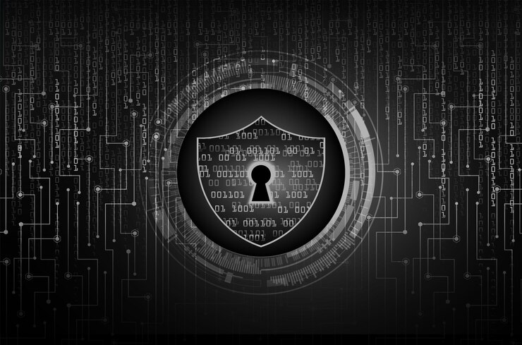 Vector closed padlock on digital background cyber security
