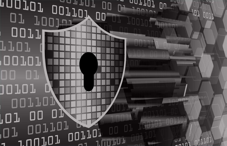 Vector closed padlock on digital background cyber security