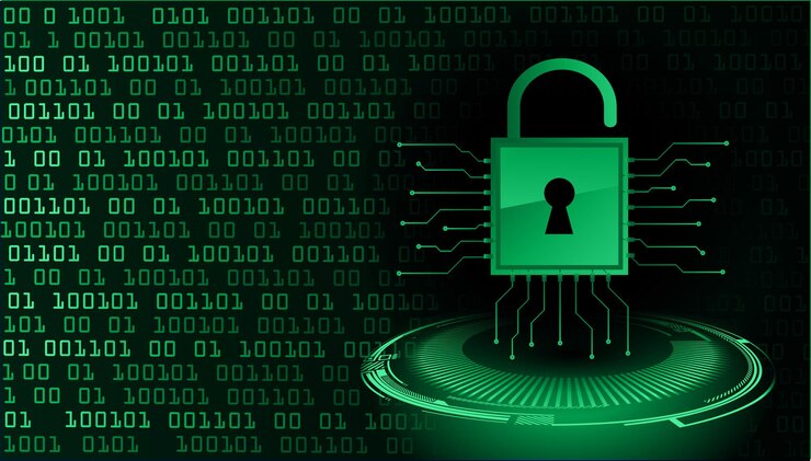 Vector closed padlock on digital background cyber security