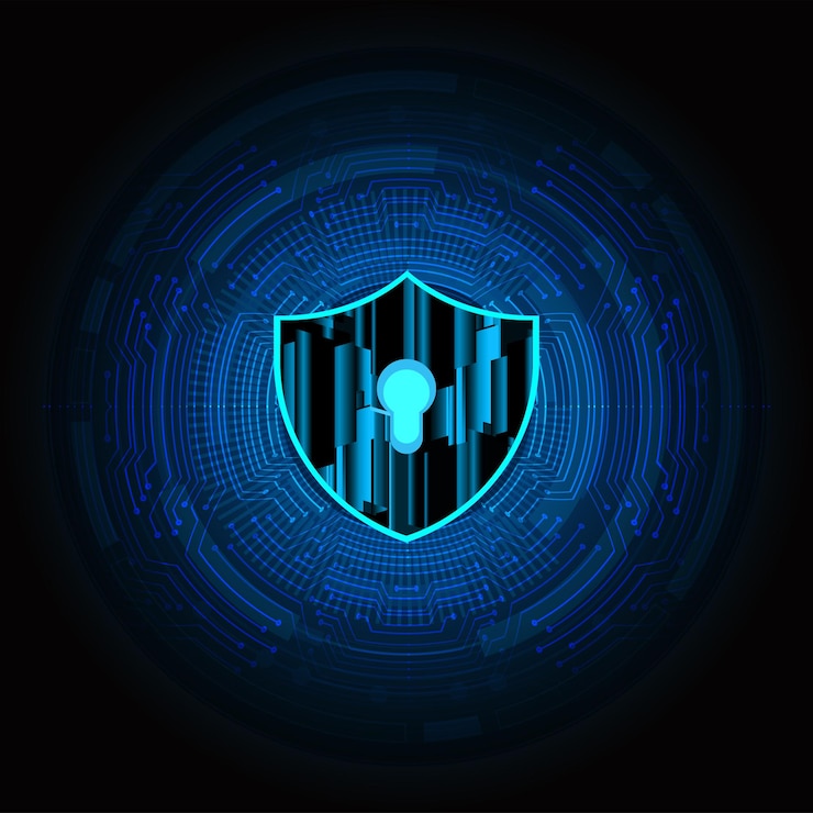 Vector closed padlock on digital background cyber security