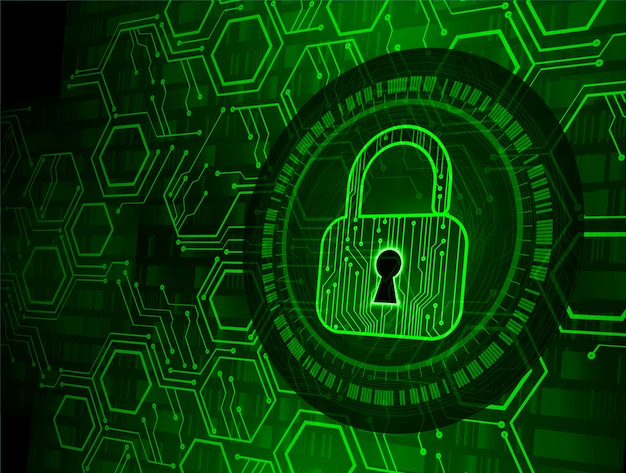 Closed Padlock on digital background, green cyber security