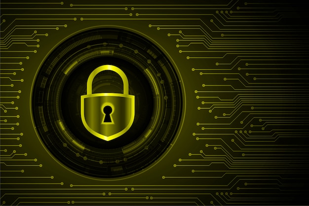 Closed Padlock on digital background, yellow cyber security