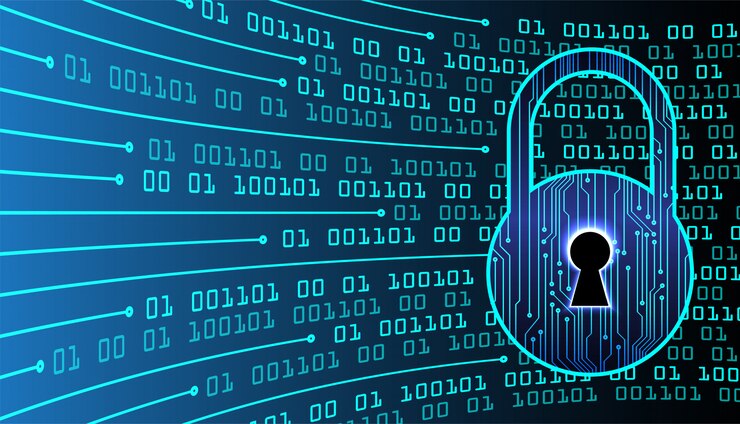 Vector closed padlock on digital background