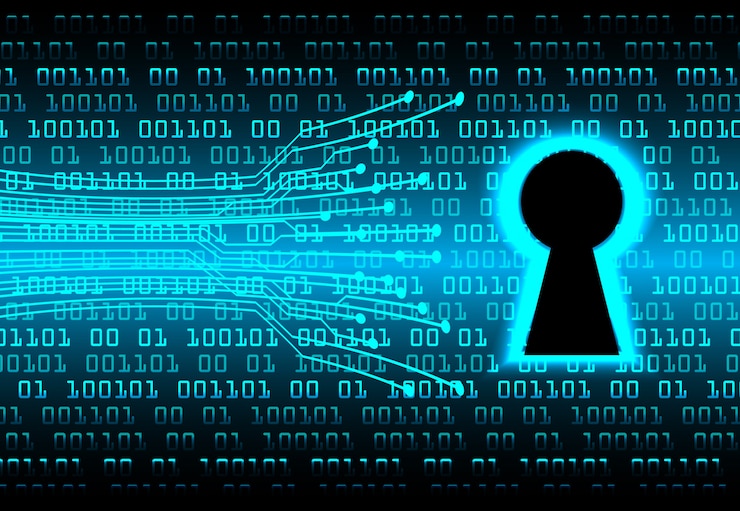 Vector closed padlock on digital background