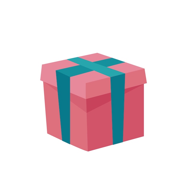 Closed pink gift box with blue ribbon