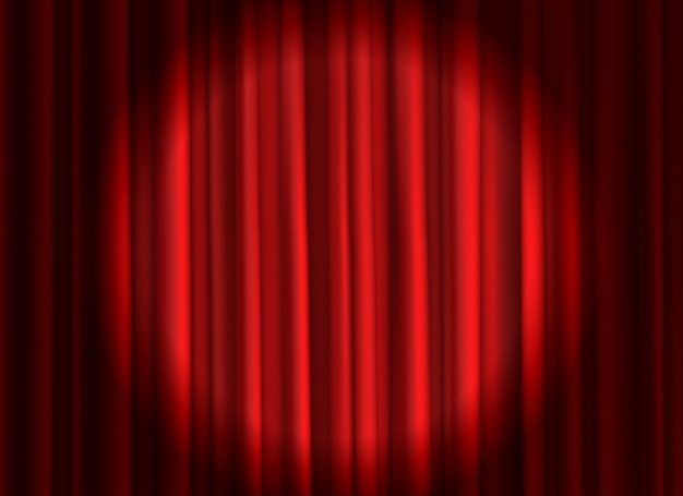 Vector closed red curtain. theatrical drapes stage curtains opening ceremony theater movie spotlight closed velvet fabric background