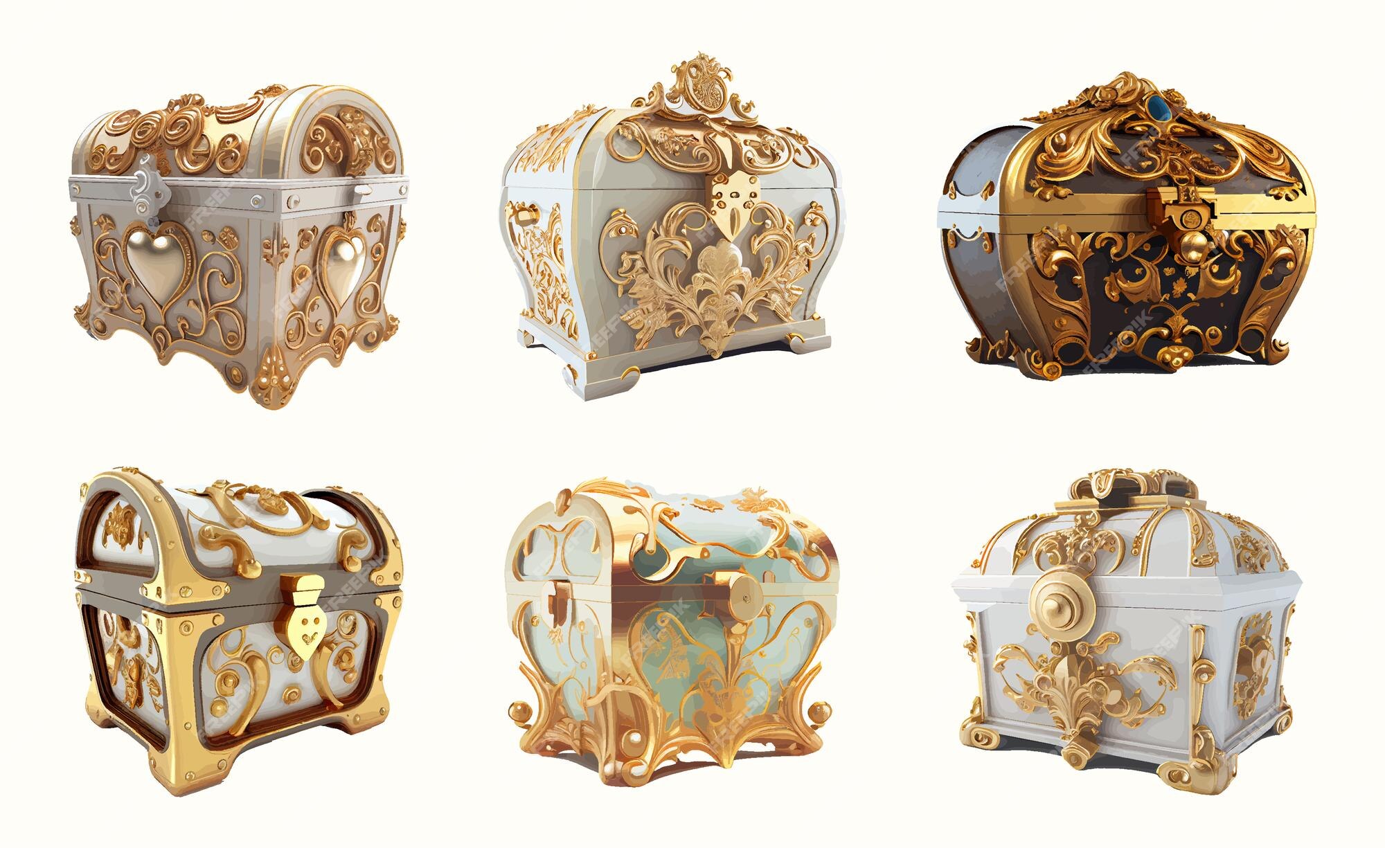 Premium Vector  Closed royal chests white gold and beautiful decoration  beautiful 3d gold chests