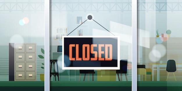 Vector closed sign hanging outside office window coronavirus pandemic quarantine bankruptcy commerce crisis