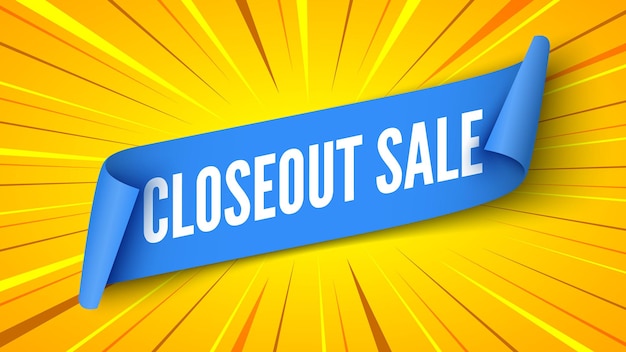 Closeout sale banner with blue on striped background illustration