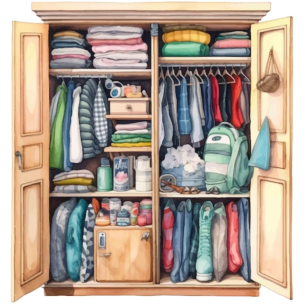 Vector closet watercolor illustration