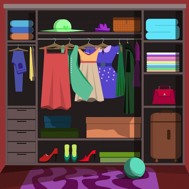 Closet with fashion clothes. wardrobe room