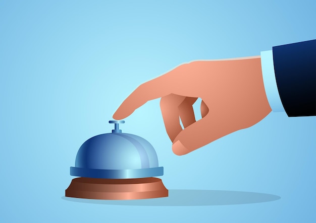 Vector closeup of businessman's hand pressing concierge bell