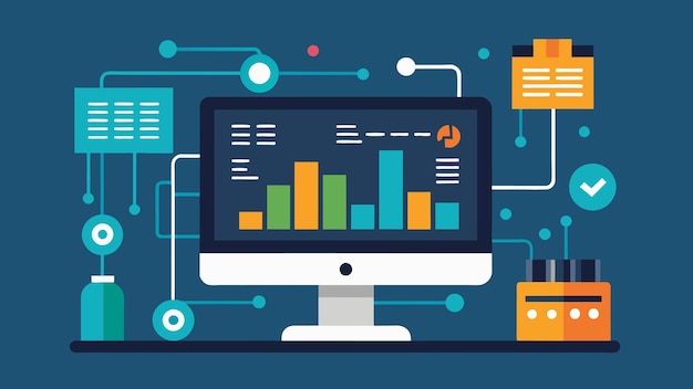 Vector a closeup of a computer screen displaying complex data visualizations and ysis from a machine