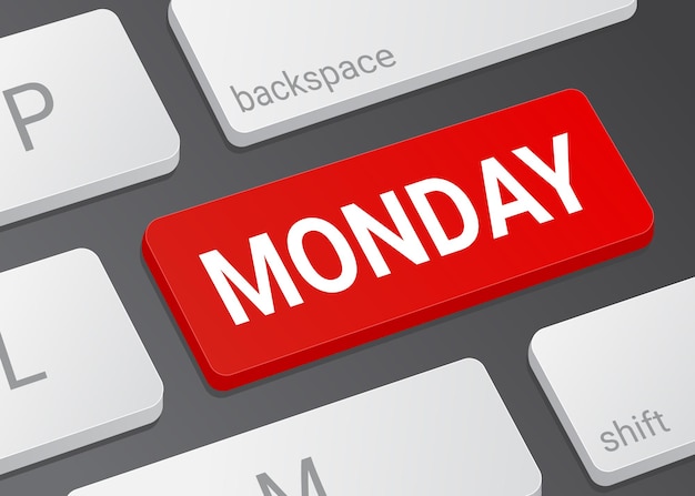 Closeup of the cyber monday button on a realistic white modern keyboard illustration of a laptop