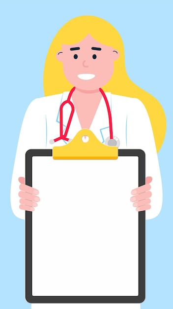 Vector closeup doctor holding a clipboard without text for stories