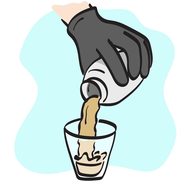 closeup hand of bartender pouring cocktail from shaker illustration vector hand drawn isolated