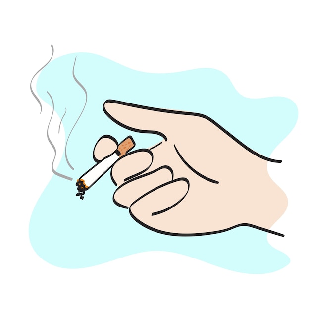 closeup hand holding cigarette illustration vector hand drawn isolated on white background line art