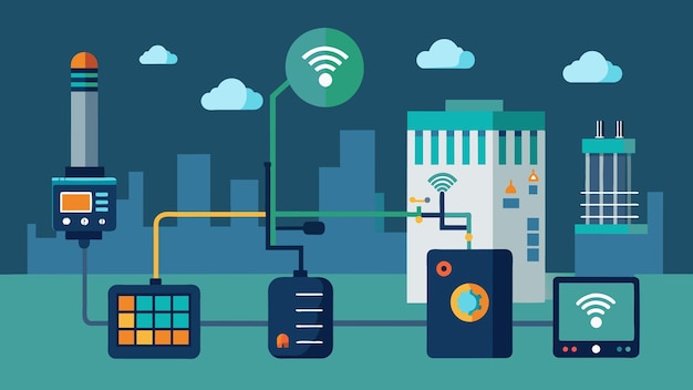 A closeup of an iiot gateway device connected to various ets in a production facility allowing for