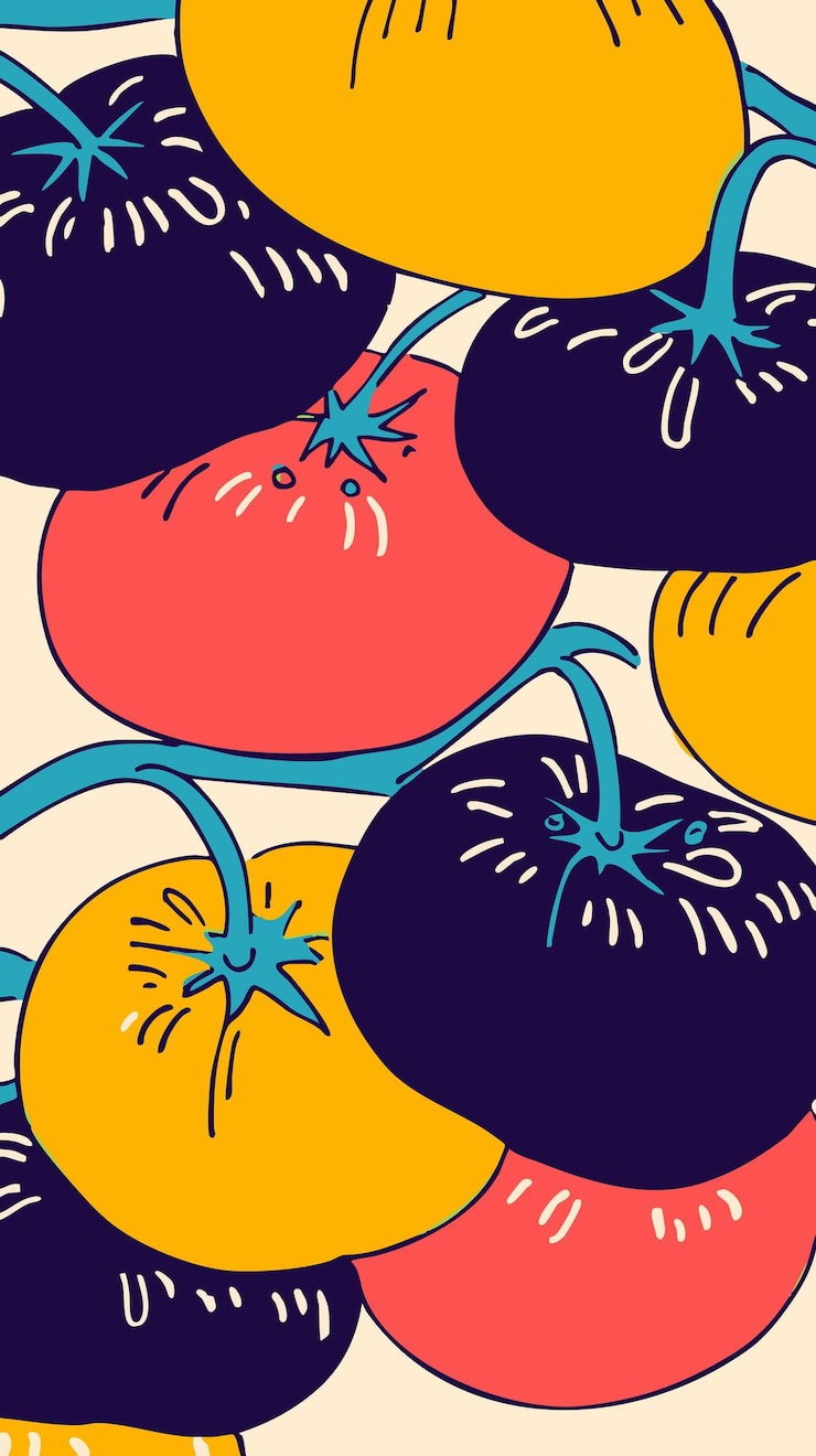 Vector closeup illustration of tomatoes in various colors