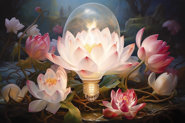 Premium Vector | Closeup of lotus water lily and bulb in lake
