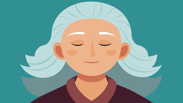 Vector a closeup of an older womans face her wrinkles relaxed and her eyes closed in peaceful meditation