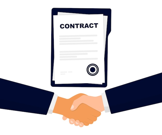 Closeup of person hands with contract agreement Business concept of contract signing Handshake conclusion of a contract partnership cooperation Business financial agreement or contract