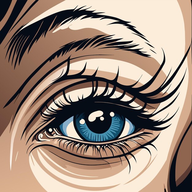 눈과 눈썹 손으로 그린 만화 스티커 아이콘 개념 격리 그림의 근접 촬영 사진