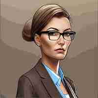 Vector closeup portrait business woman with glasses in brown suit on colored background vector illustration