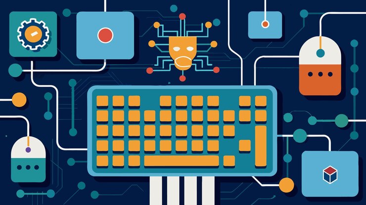 Vector a closeup of a researchers keyboard showcasing complex ai algorithms and data ysis programs being
