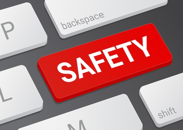 Closeup of the safety button on a realistic white modern keyboard illustration of a laptop