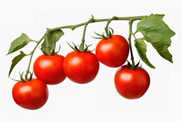 Vector a closeup shot of delicious red tomatoes on a branch isolated in the white background