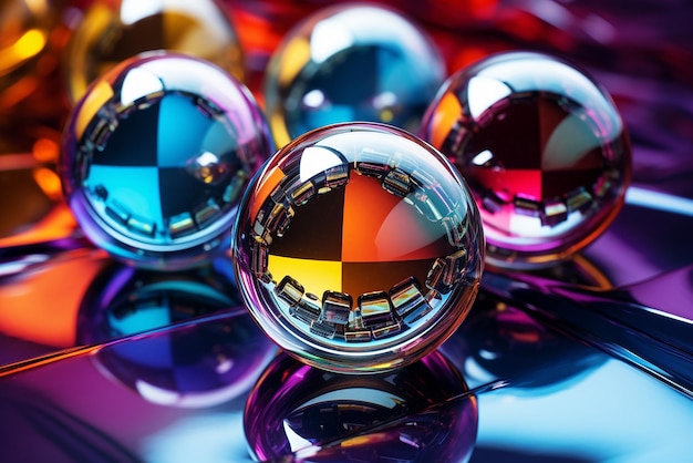 Vector closeup shot of glass marbles colorful cool balls close up shining in the christmas season