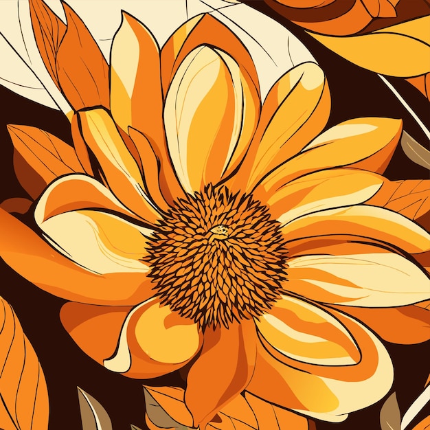 オレンジ色の花と葉のベクトル図のクローズ アップ ショット