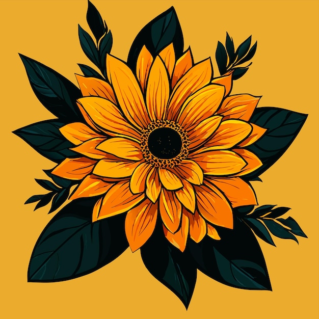 Closeup shot of an orange flower and leaf vector illustration